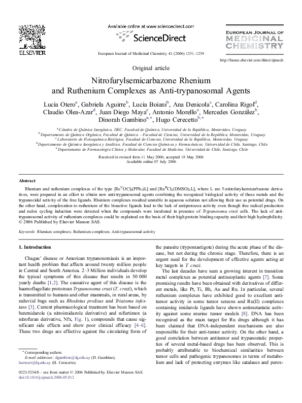 (PDF) Nitrofurylsemicarbazone Rhenium and Ruthenium Complexes as Anti ...