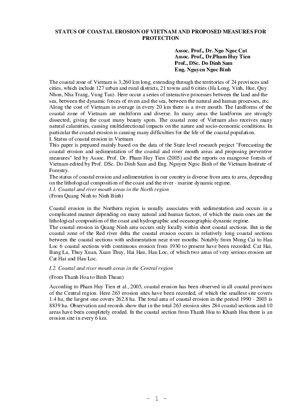 (PDF) Status of coastal erosion of Vietnam and proposed measures for ...