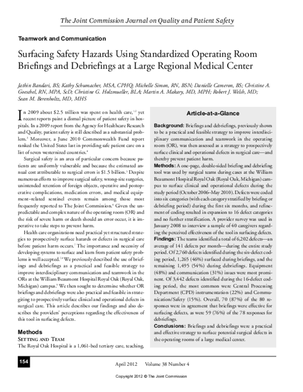 (PDF) Surfacing Safety Hazards Using Standardized Operating Room ...