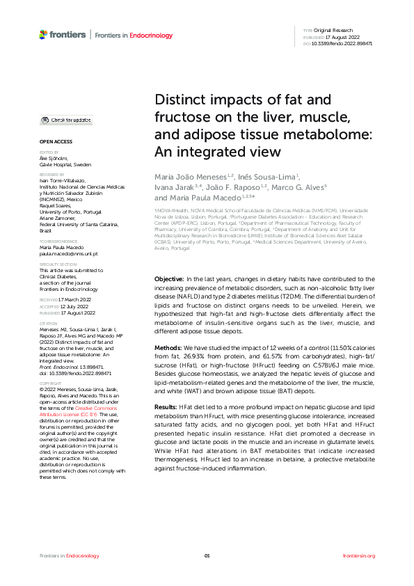 (PDF) Distinct impacts of fat and fructose on the liver, muscle, and ...