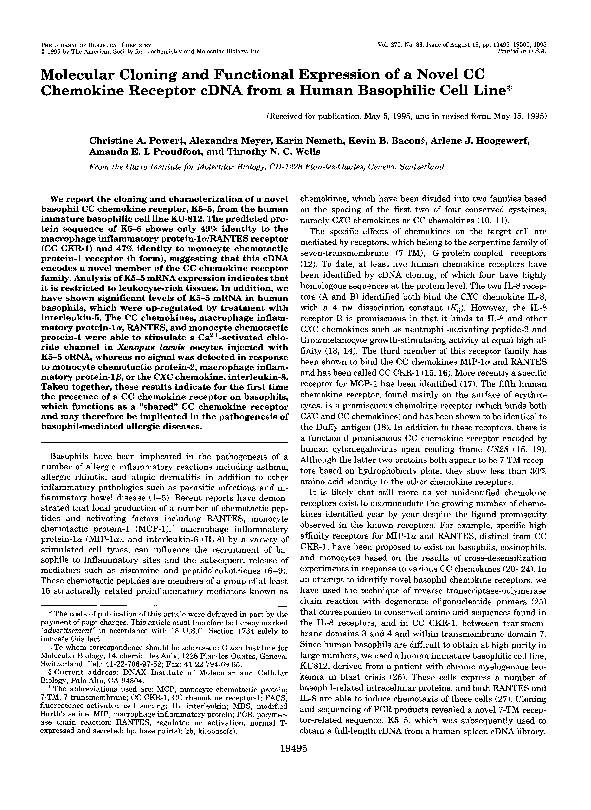 (PDF) Molecular Cloning and Functional Expression of a Novel CC ...