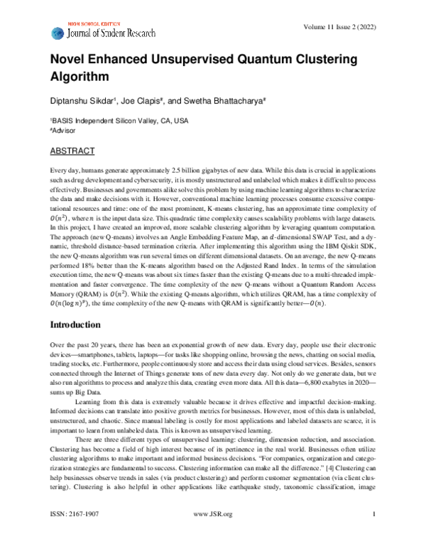 (PDF) Novel Enhanced Unsupervised Quantum Clustering Algorithm