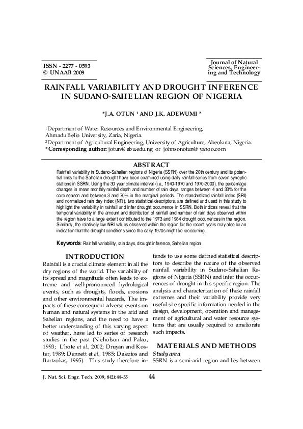 (PDF) Rainfall Variability and Drought Inference in Sudano-Sahelian ...
