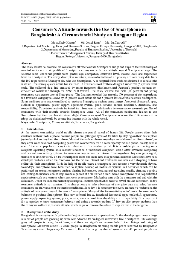 (PDF) Consumer’s Attitude towards the Use of Smartphone in Bangladesh ...