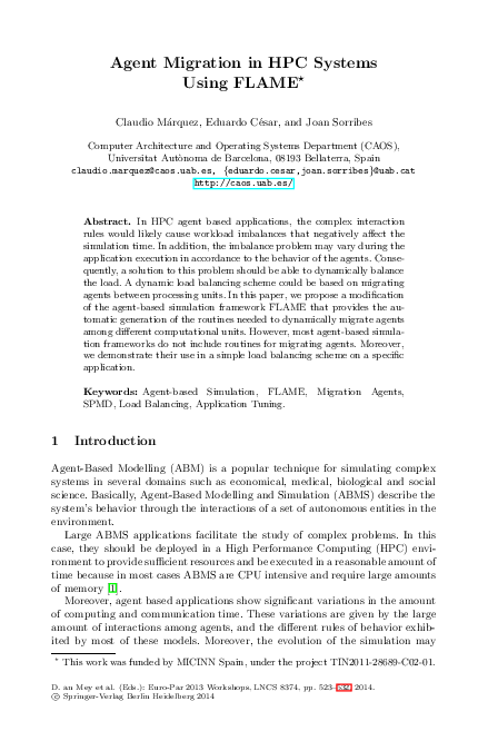 (PDF) Agent Migration in HPC Systems Using FLAME