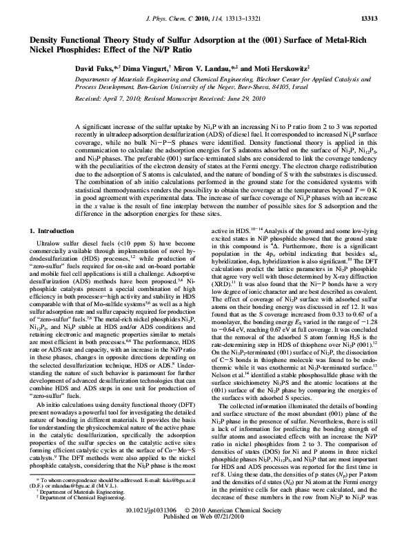 (PDF) Density Functional Theory Study of Sulfur Adsorption at the (001 ...
