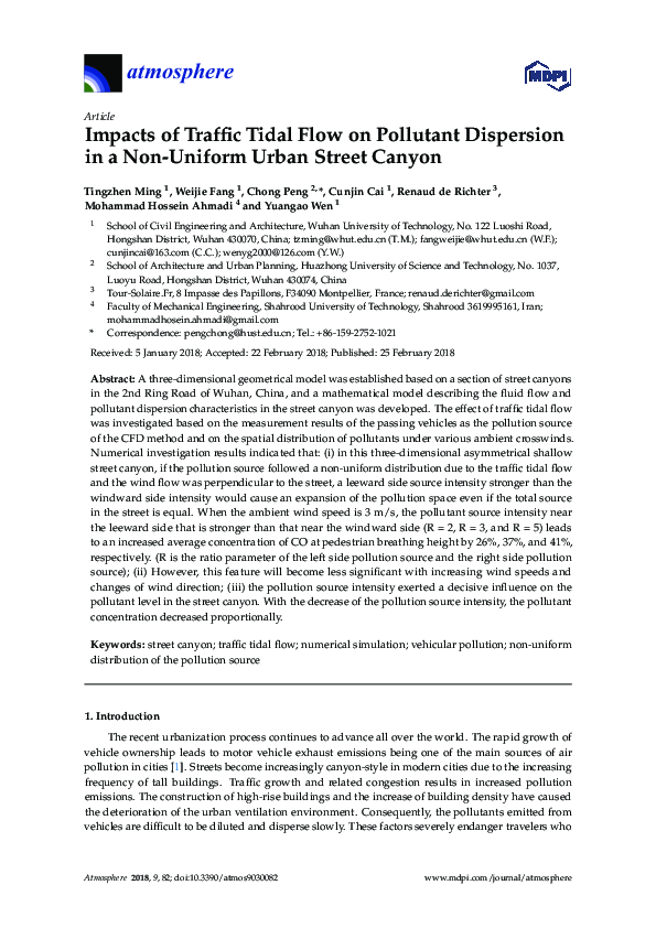(PDF) Impacts of Traffic Tidal Flow on Pollutant Dispersion in a Non ...