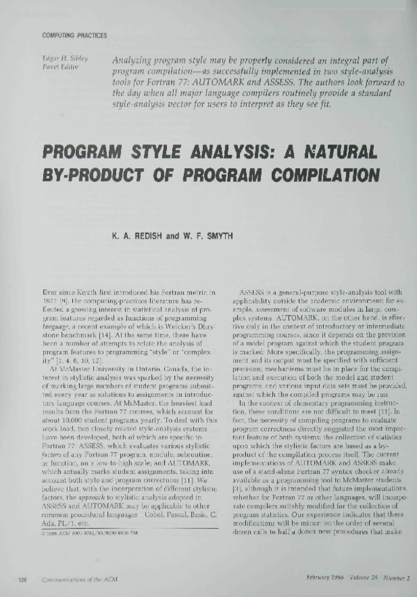 (PDF) Program style analysis: a natural by-product of program compilation