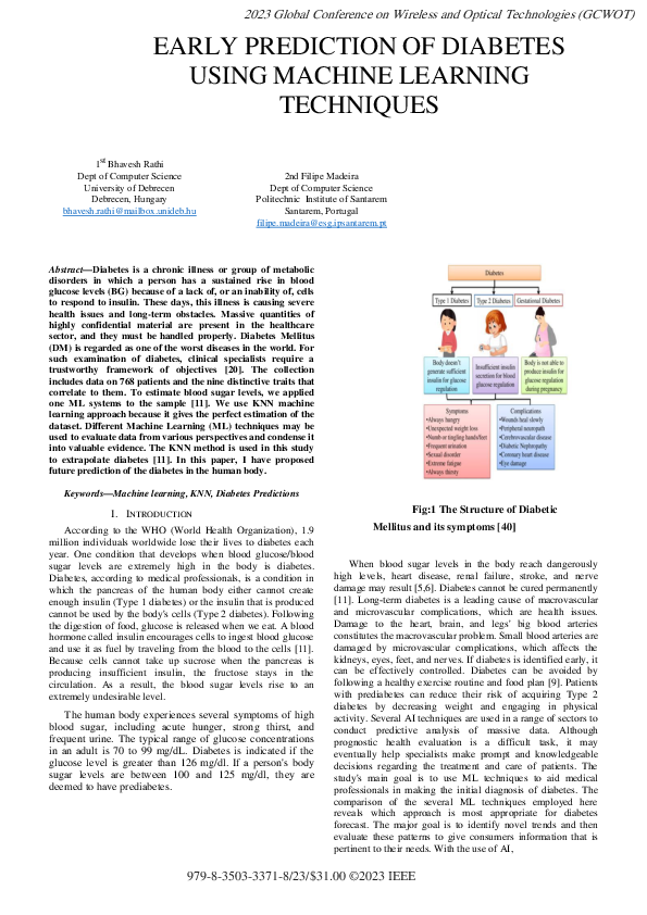 (PDF) Early Prediction of Diabetes Using Machine Learning Techniques