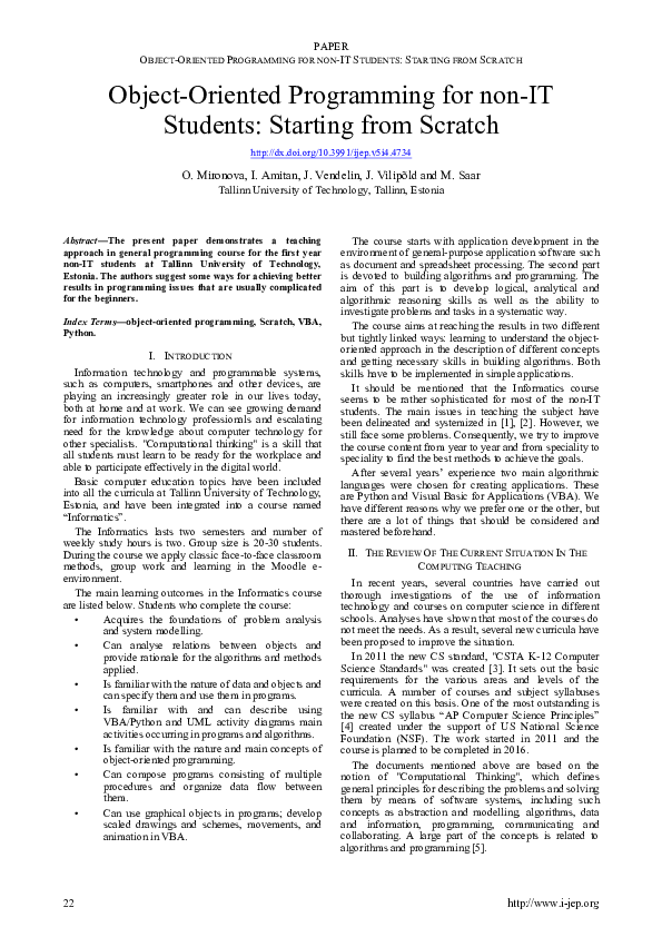 (PDF) Object-Oriented Programming for non-IT Students: Starting from ...