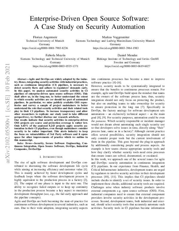(PDF) Enterprise-Driven Open Source Software: A Case Study on Security ...