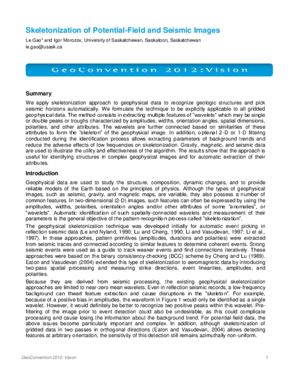 (PDF) Skeletonization of Potential-Field and Seismic Images