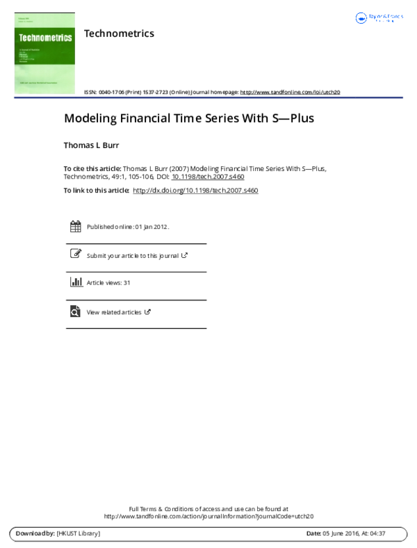 PDF) Modeling Financial Time Series With S-PLUS