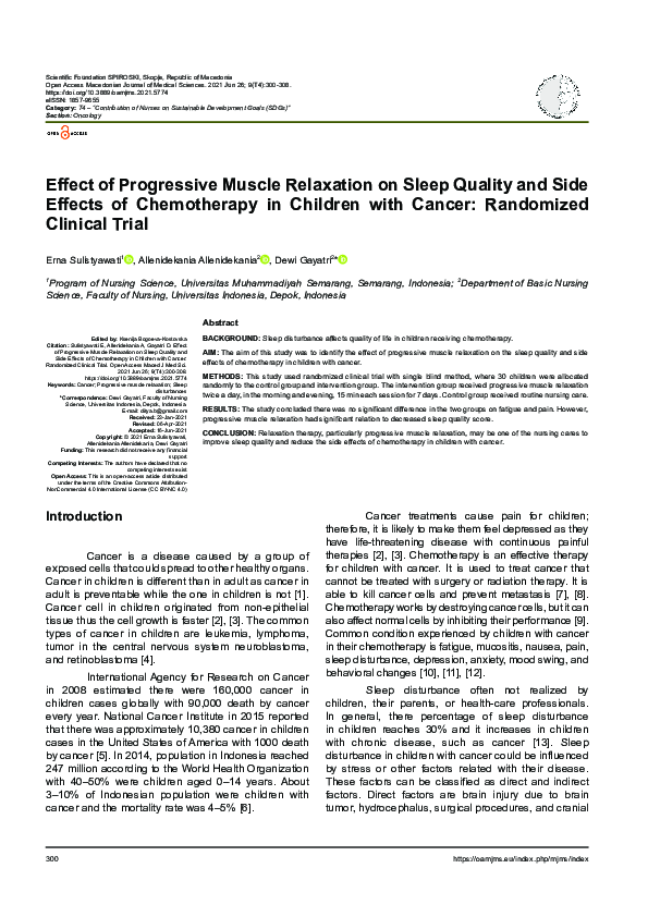 (PDF) Effect of Progressive Muscle Relaxation on Sleep Quality and Side ...