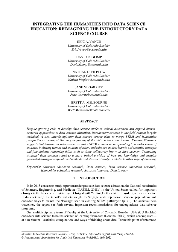 (PDF) Integrating the Humanities Into Data Science Education