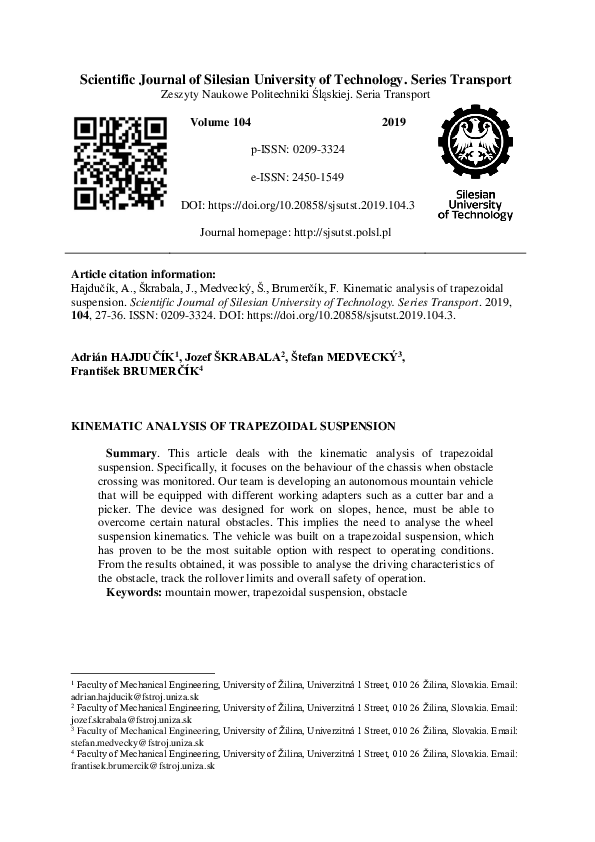 (PDF) Kinematic Analysis of Trapezoidal Suspension Stefan Medvecky Academia.edu