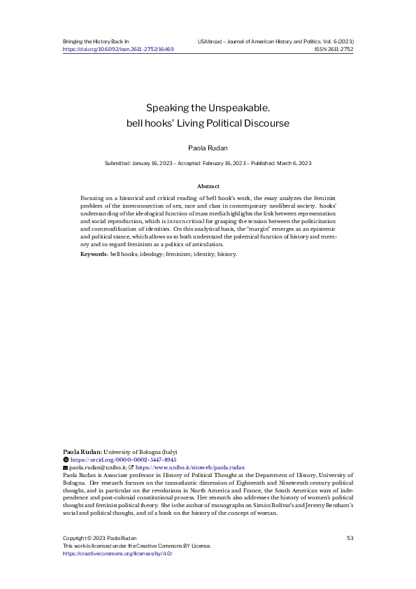 Speaking the Unspeakable. bell hook's Living Discourse