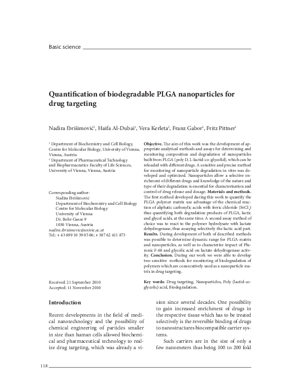 (PDF) Quantification of biodegradable PLGA nanoparticles for drug targeting