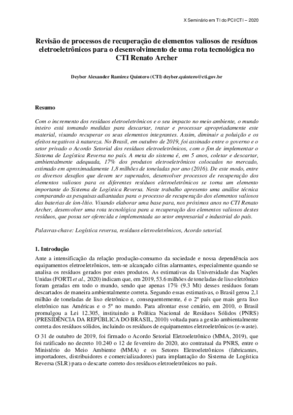 (PDF) Revisão de processos de recuperação de elementos valiosos de ...