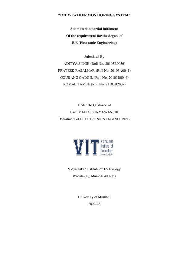(PDF) "IOT WEATHER MONITORING SYSTEM" Komal Tambe Academia.edu