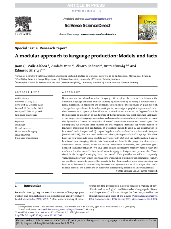 (PDF) A modular approach to language production: Models and facts