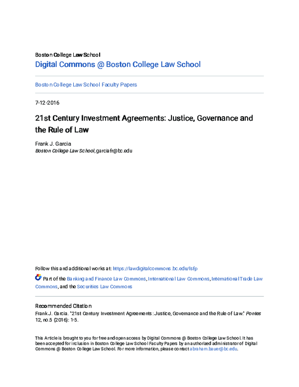 (PDF) 21st Century Investment Agreements: Justice, Governance and the ...
