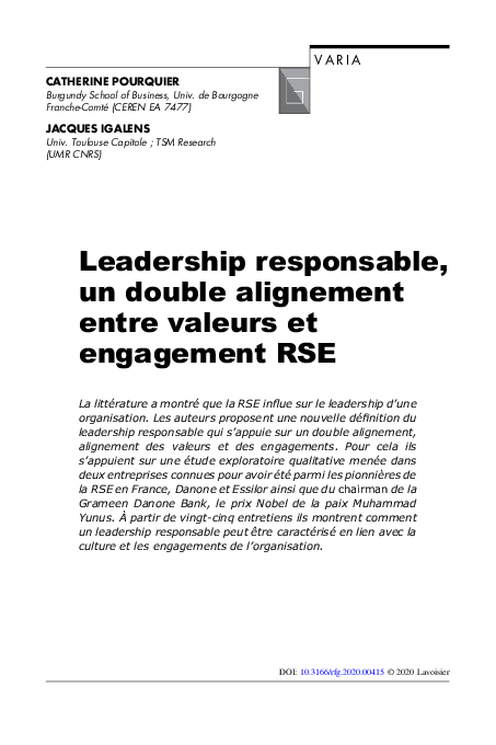 (PDF) Leadership responsable, un double alignement entre valeurs et ...