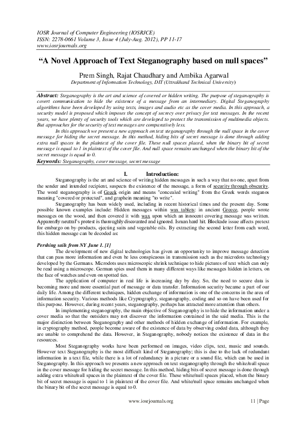 (PDF) A Novel Approach of Text Steganography based on null spaces