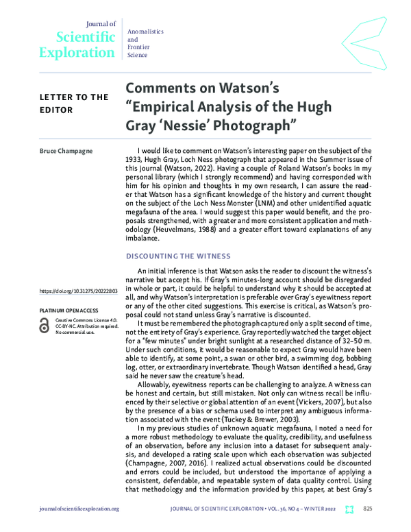 (PDF) Empirical Analysis of the Hugh Gray 'Nessie' Photograph | Roland ...