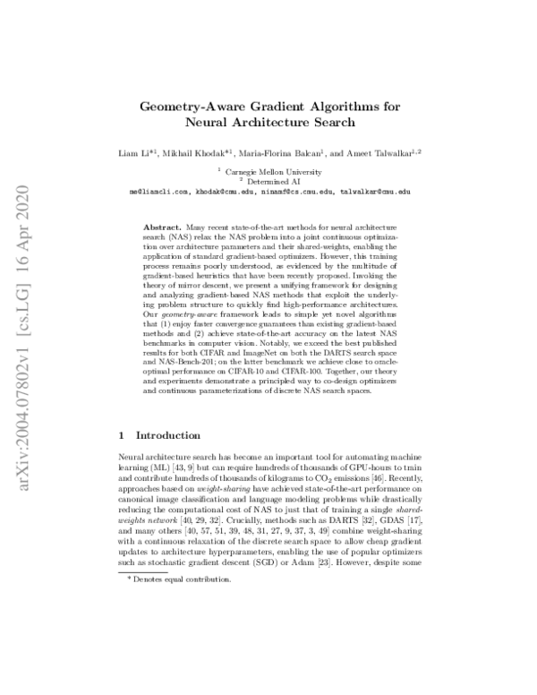 (PDF) Geometry-Aware Gradient Algorithms for Neural Architecture Search