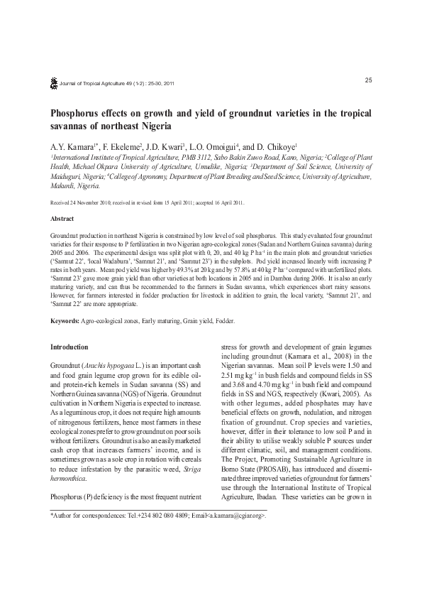 (PDF) Phosphorus effects on growth and yield of groundnut varieties in ...