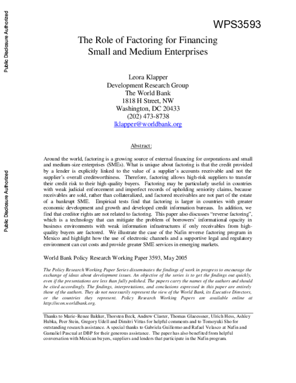 (PDF) The role of factoring for financing small and medium enterprises