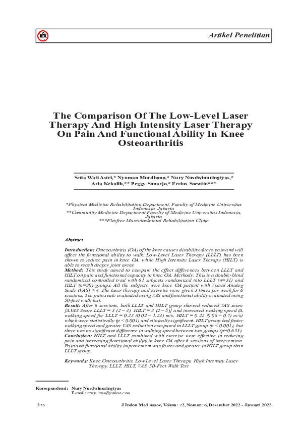 (PDF) The Comparison Of The Low-Level Laser Therapy And High Intensity ...