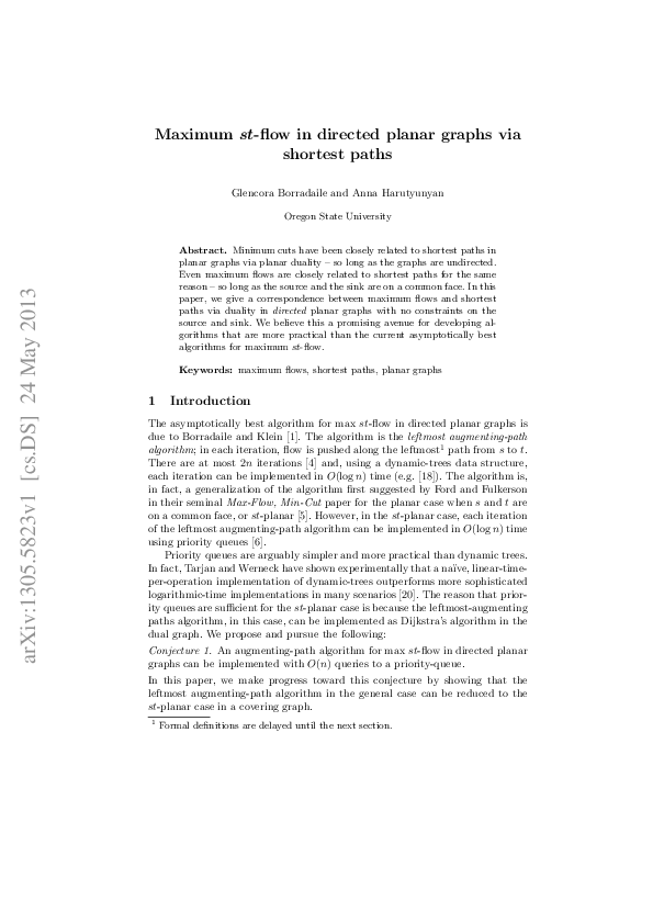 (PDF) Maximum st-Flow in Directed Planar Graphs via Shortest Paths