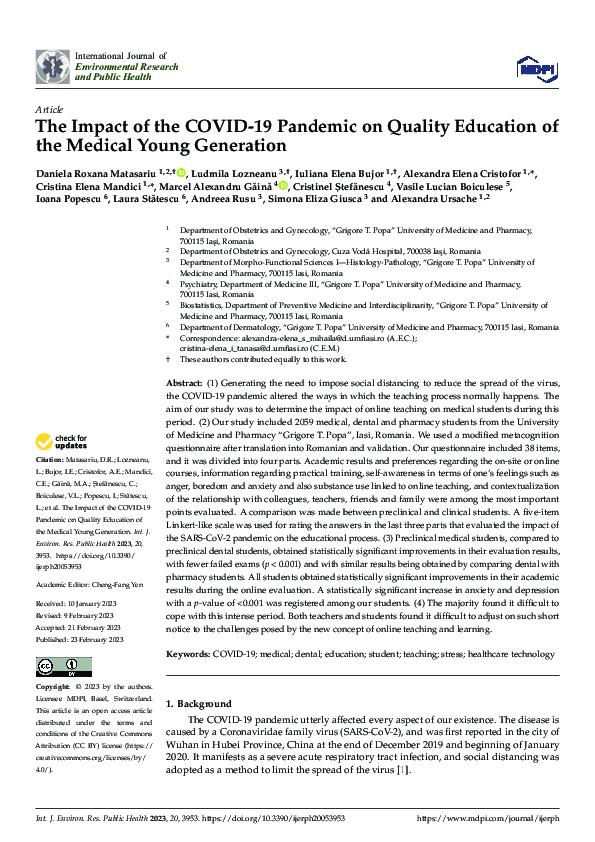 (PDF) The Impact of the COVID-19 Pandemic on Quality Education of the ...