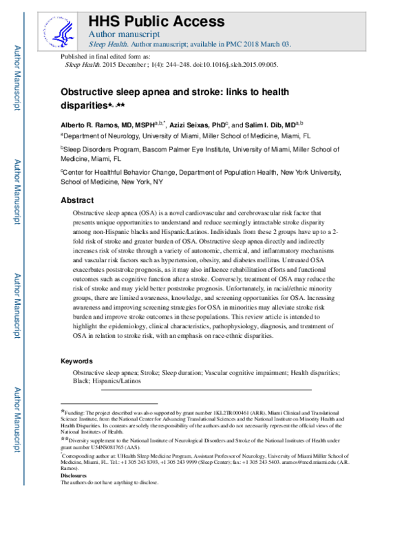 (PDF) Obstructive sleep apnea and stroke: links to health disparities
