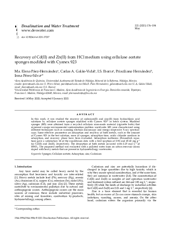 (PDF) Recovery of Cd(II) and Zn(II) from HCl medium using cellulose ...