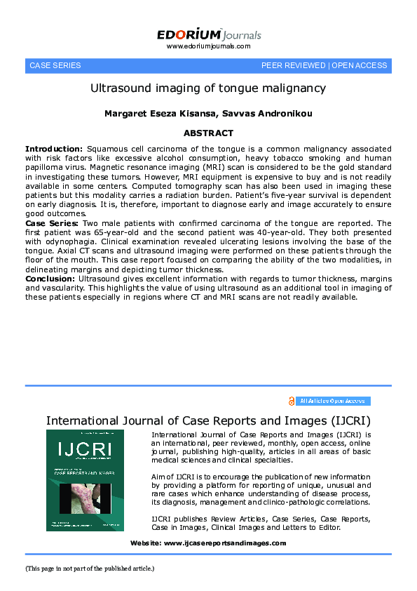 (PDF) Ultrasound imaging of tongue malignancy