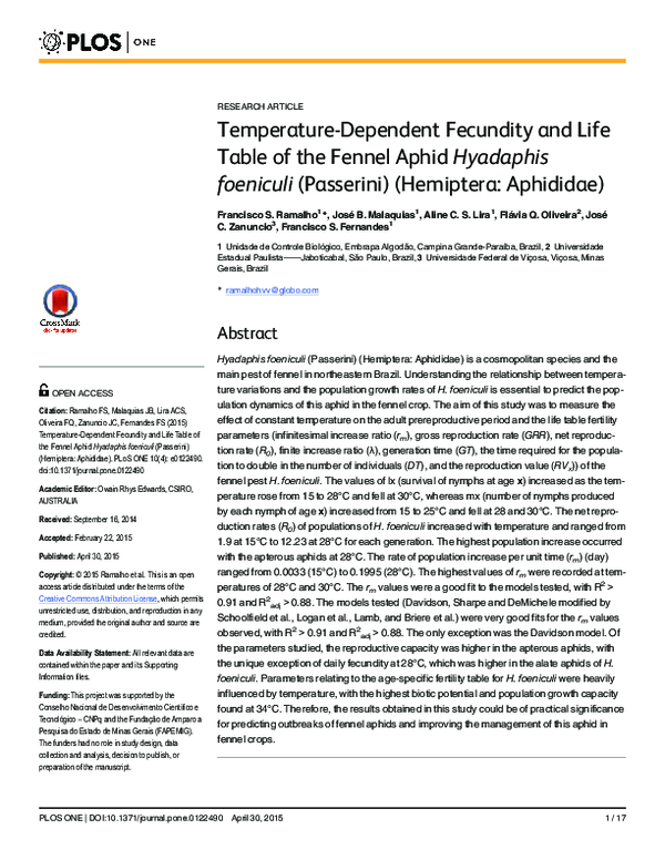 (PDF) TemperatureDependent Fecundity and Life Table of the Fennel