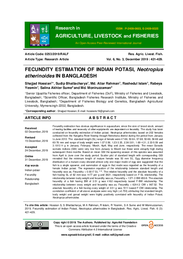 (PDF) Fecundity estimation of Indian Potasi, Neotropius atherinoides in