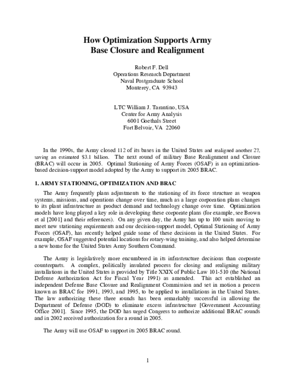 (PDF) How Optimization Supports Army Base Closure and Realignment