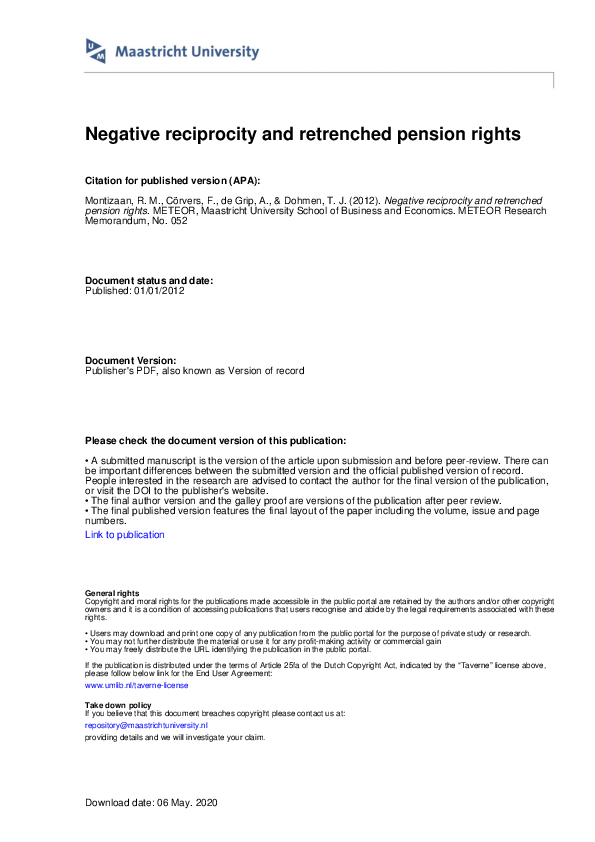 Negative Reciprocity and Retrenched Pension Rights