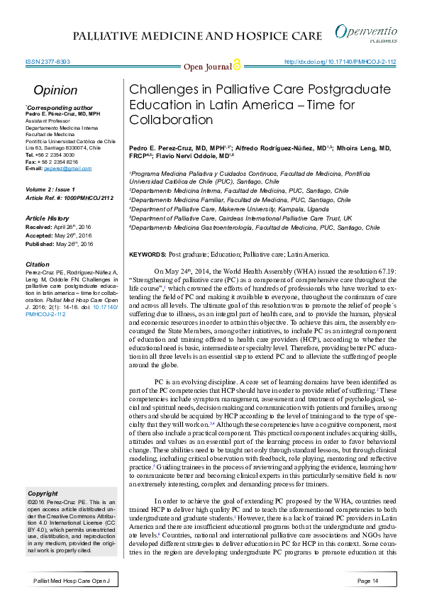 (PDF) Challenges in Palliative Care Postgraduate Education in Latin ...