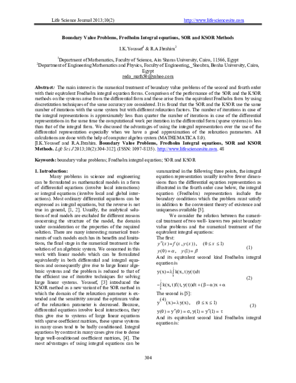 (PDF) Boundary Value Problems, Fredholm Integral equations, SOR and ...