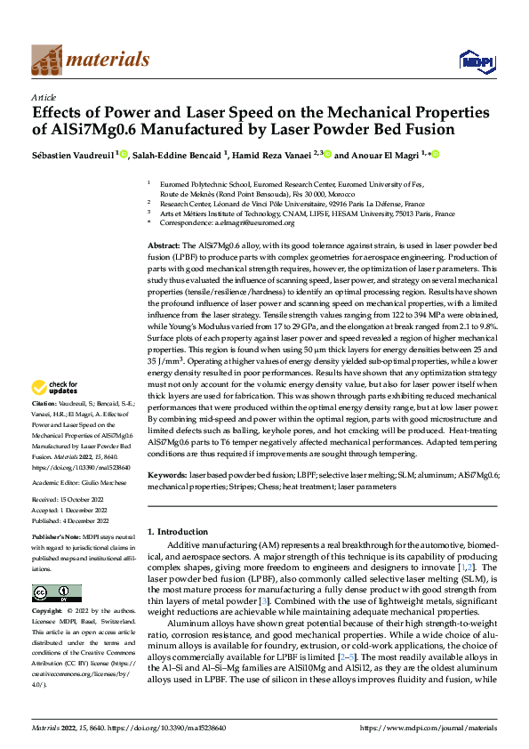 (PDF) Effects of Power and Laser Speed on the Mechanical Properties of ...