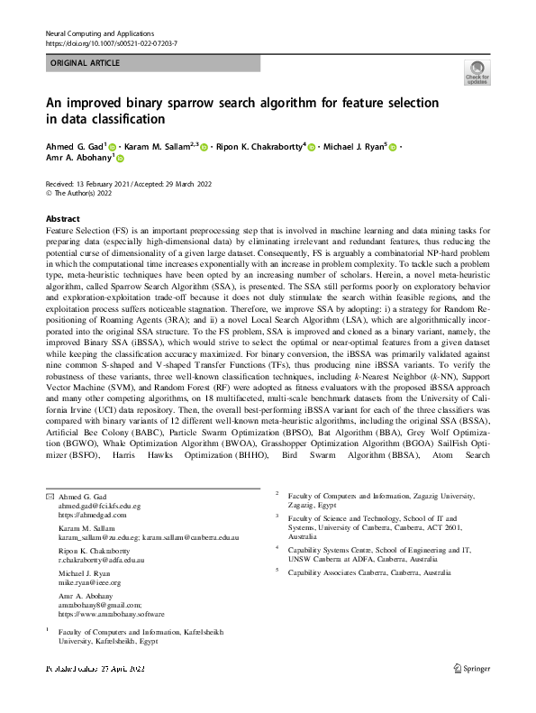 (PDF) An improved binary sparrow search algorithm for feature selection ...