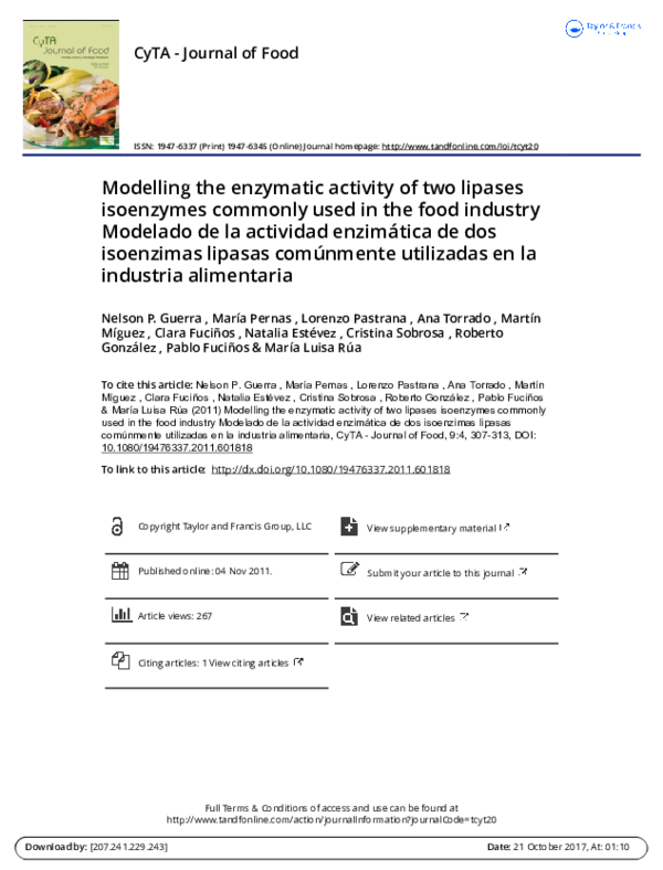 (PDF) Modelling the enzymatic activity of two lipases isoenzymes