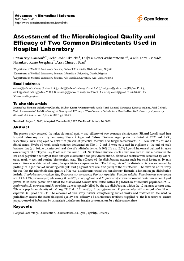 (PDF) Assessment of the Microbiological Quality and Efficacy of Two
