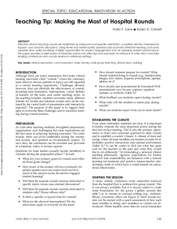 (PDF) Teaching Tip: Making the Most of Hospital Rounds