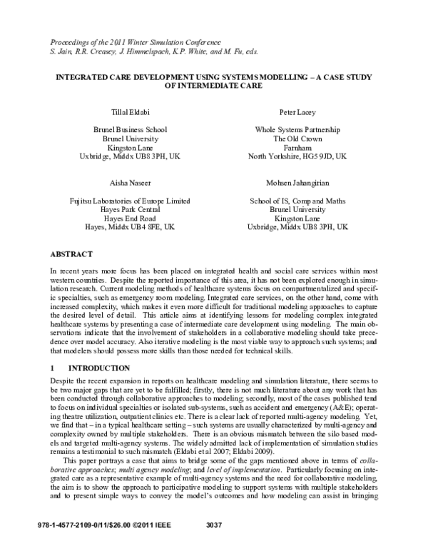(PDF) Integrated care development using systems modelling - A case ...